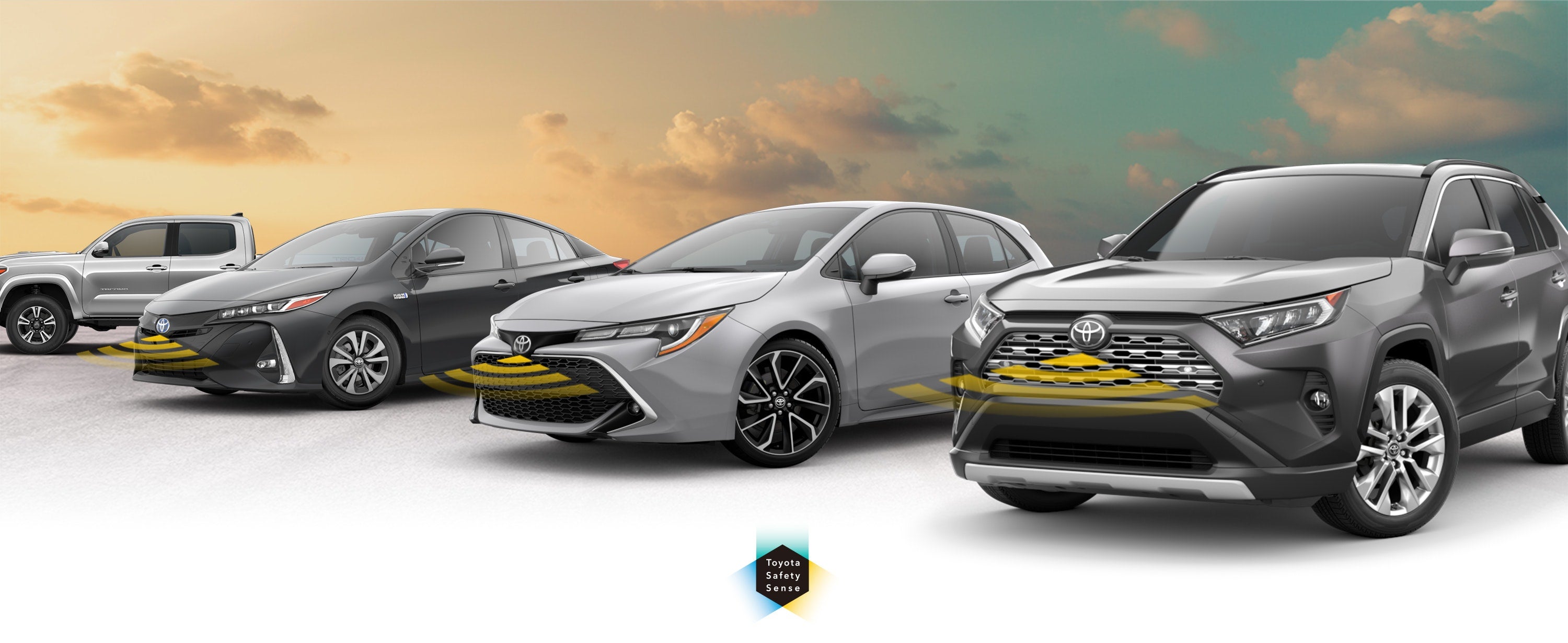 Toyota Safety Sense: Designed for Safety. Options shown on Toyota models including RAV4, Tacoma, and Camry, available now at Jim Shorkey Toyota in Pittsburgh PA.